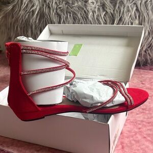 Dream Pairs Red Sandals with Rhinestone Straps